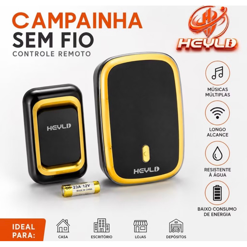 Campainha Sem Fio Longo Alcance (36 Toques) - À Prova D'água e Fácil Instalação - Bivolt