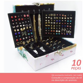 Semi joias Folheadas 10 peças Ouro 18k e Prata 925 / 10 pares de brincos pequenos