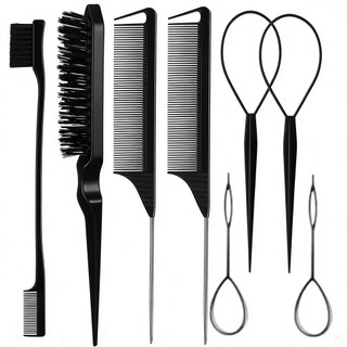 ANA1108 Conjunto 8 peças para estilizar e trançar o cabelo incluindo pente e ferramenta para trançar