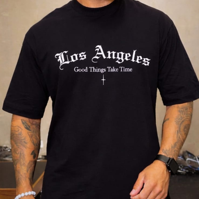 Camiseta Unissex 100% Algodão Streetwear Los Angeles Good time, Camisa Los Angeles Good time Moderna