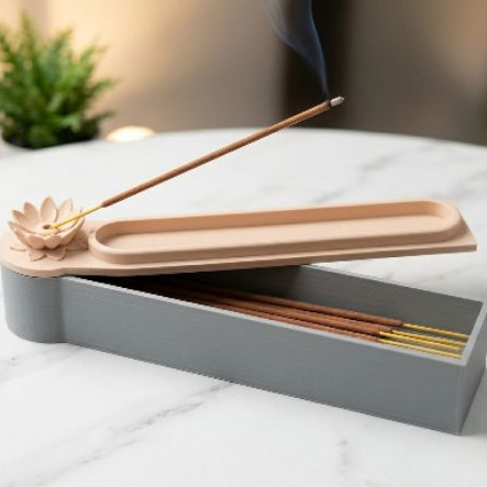 Imagem Incensário Porta Incenso Com Caixa Organizadora Flor de Lótus Design Zen Premium 3D