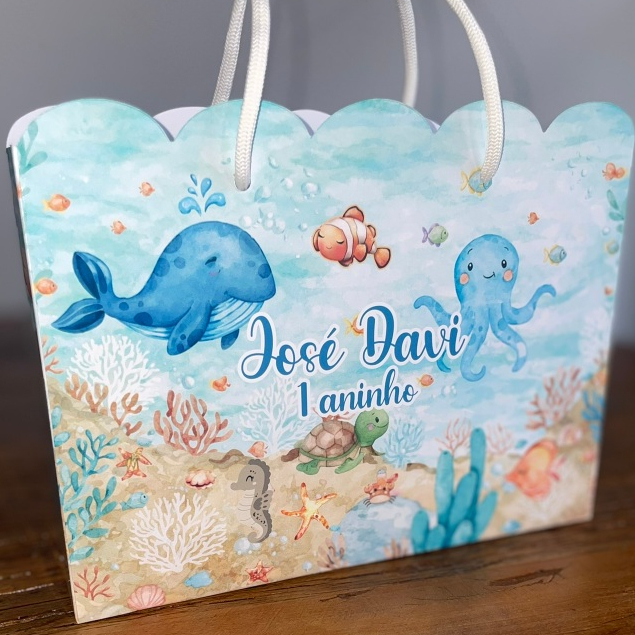 SACOLINHA FUNDO DO MAR MENINO Personalizado Lembrancinhas Mimos Aniversário Borboletas Pegue e Monte