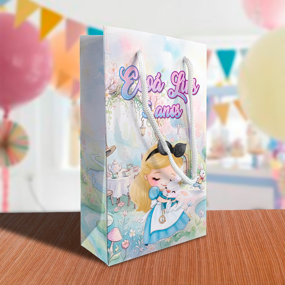 Sacolinha Alice no País das Maravilhas Personalizada Festa Lembrancinhas Princesa Kit Festa Sacola Princesa Princesas