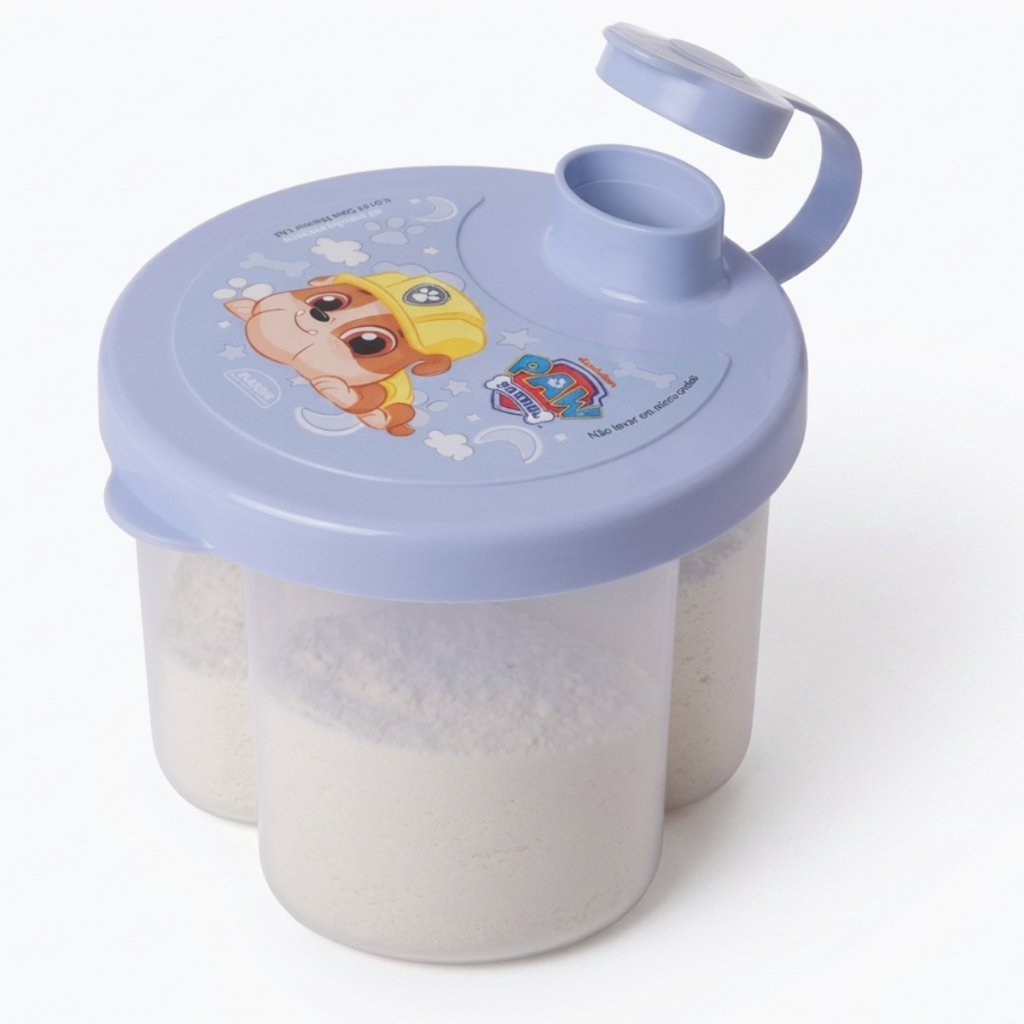 Porta Leite em Pó com Trava Segura 3 Divisórias Para Fórmula Infantil Plasútil 300ml Dosador