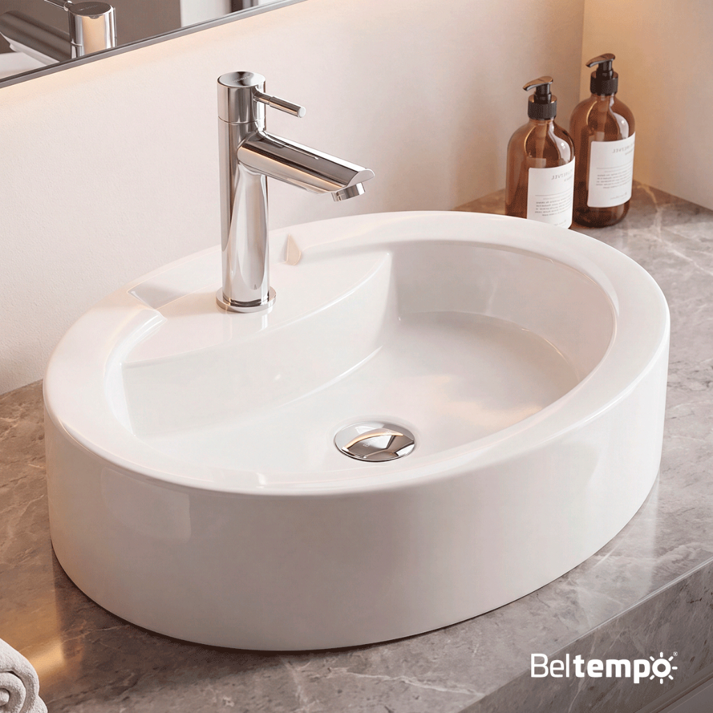 Cuba Pia de Apoio Sobrepor Oval 44x34 Branca Banheiro Lavabo Beltempo BT-2074