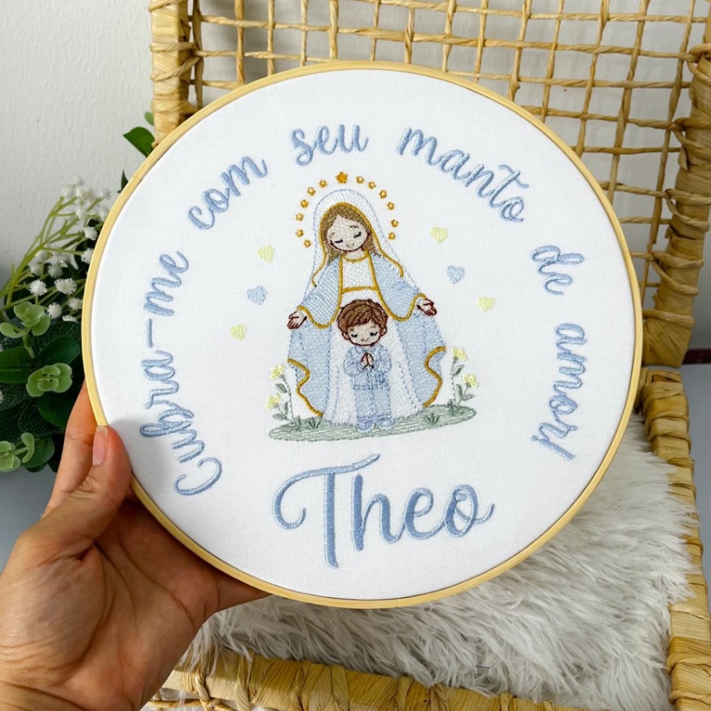 Porta maternidade Menino Bordado Nossa Senhora Personalizado com Nome