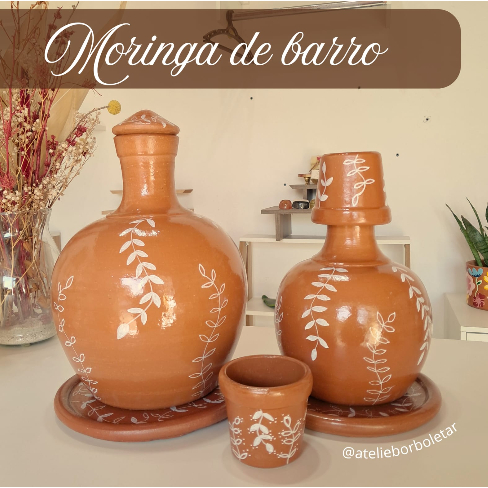 Moringa de barro artesanal pintada a mão 1000ml/2000ml - ateliê borboletar