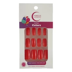 Unhas Postiças Quadrada Vermelho Brilhante Vivo Abs Premium