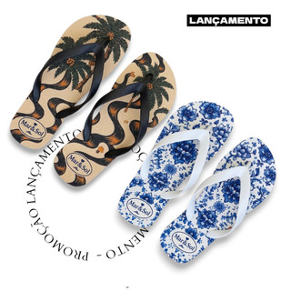 2 Pares Sandália Rasteira Feminina Estampa Tropical Verão Promoção