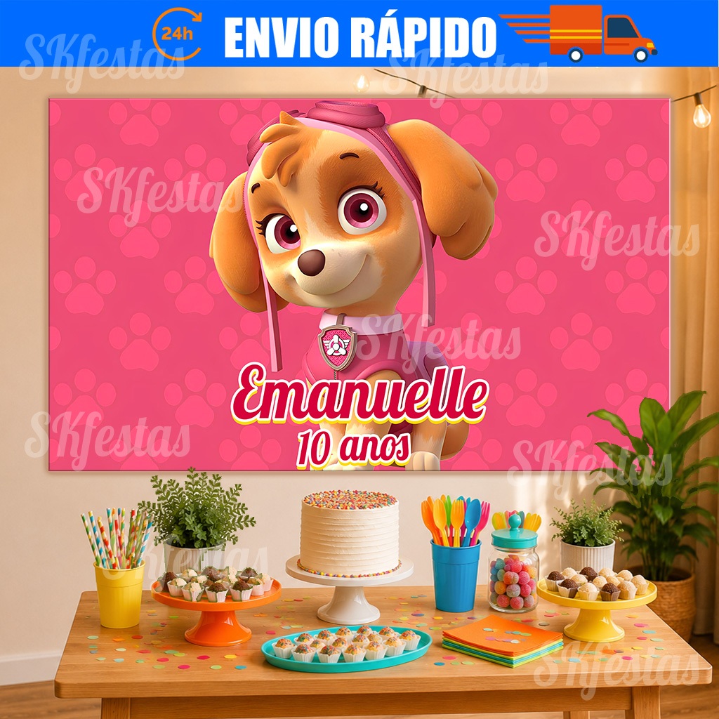 Painel de Festa Personalizado Skye, Patrulha Canina Decoração Cenários, decoração de festa, Mêsversário, aniversário