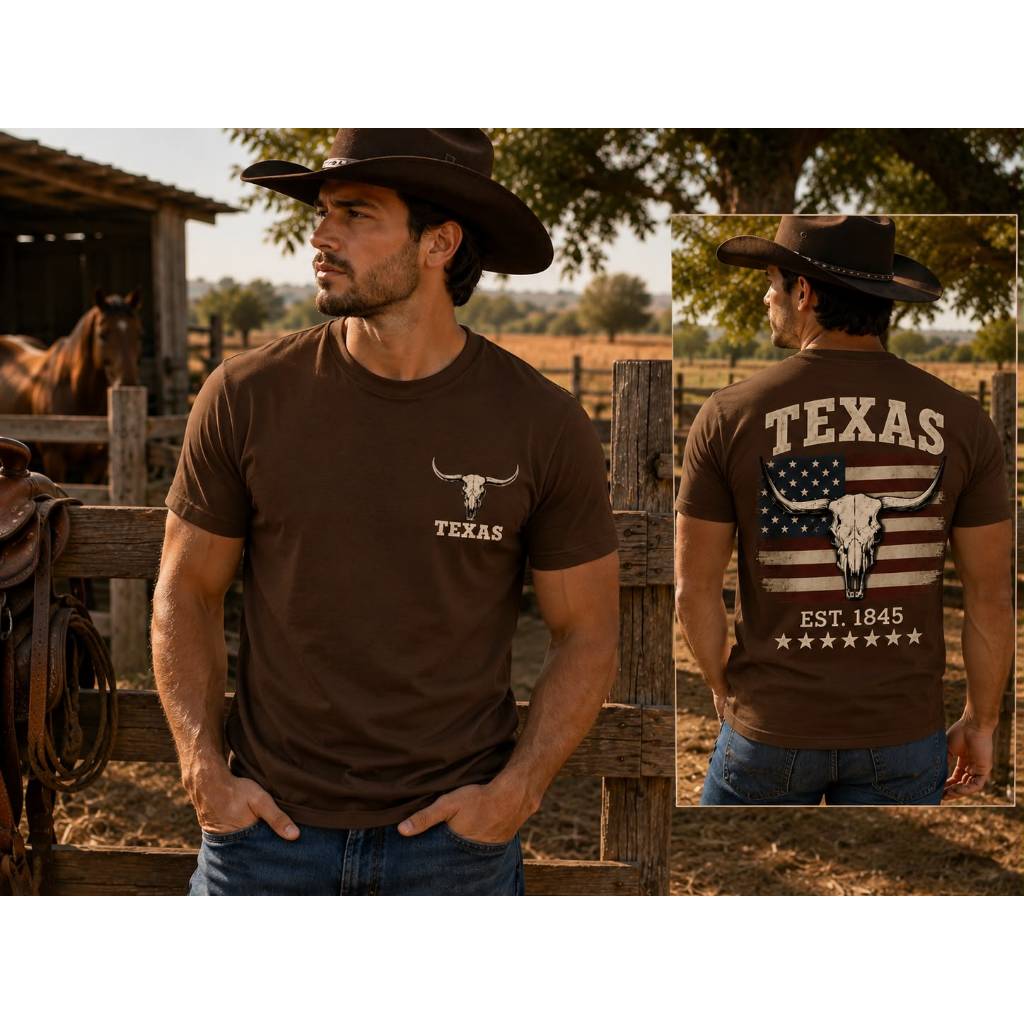 Camiseta Masculina Texas Country  Premium - Camiseta Masculina Estampada, 100% Algodão, Conforto e Qualidade