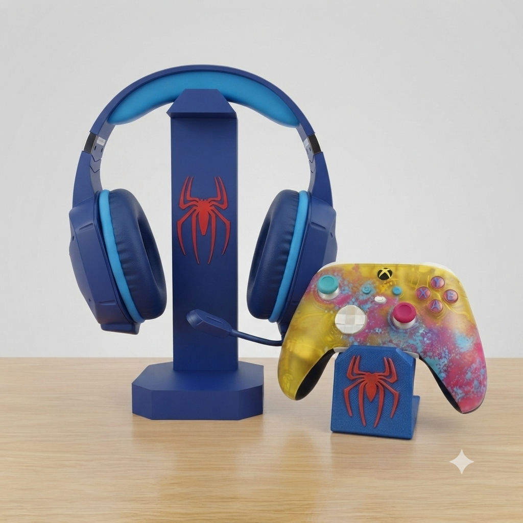 Kit Suporte Homem-Aranha para Headset e Controle Gamer PS5 Xbox  organizador de Mesa