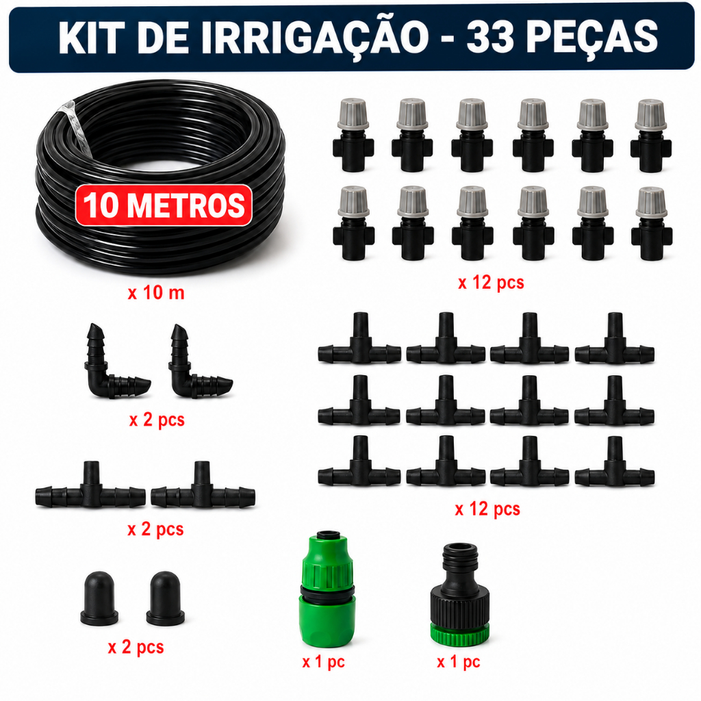 Kit de Irrigação 10m Irrigador para Jardim 33 Peças Plantas Horta Dispositivo de Gotejamento