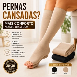Meia de Compressão 3/4 Unissex 20-30mmHg P ao GG Preta Bege Para Circulação Varizes e Inchaço