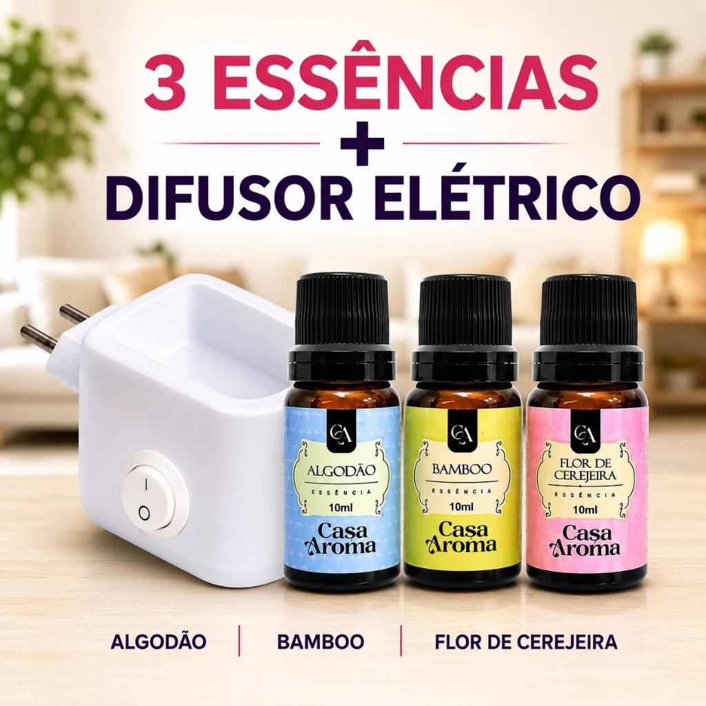 Imagem Kit 3 Essência Pura Super Concentrada para Aromatizador + 1 Difusor Elétrico Tomada Ambiente