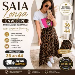 Saia Longa Envelope Transpassada de Amarrar Forro interno sem Transparência Feminina ENVIO RAPIDA