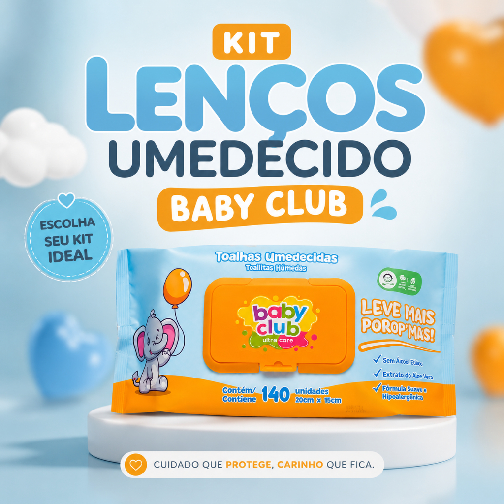 Kit Pacotes Toalhas Umedecidas Baby Club Lenços Sem Alcool Bebe Menina Menino