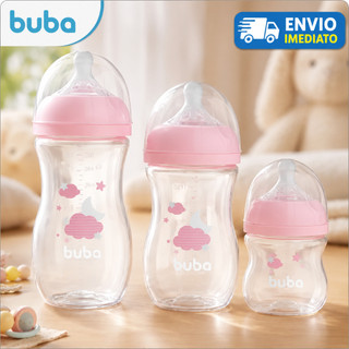 Buba Kit 3 Mamadeiras Anticólica Easy Flow nuvem rosa 120ml, 270ml e 330ml – Ideal para T…