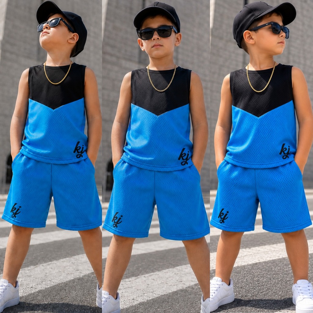 Conjunto Infantil Masculino para o Verão - Camiseta Regata e Short Fresquinho - Tamanho 2 ao 12 Anos