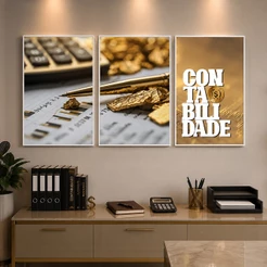 3 Quadros Decorativos Profissão Contabilidade Triunfo Financeiro: Quadros de Análise e Riqueza