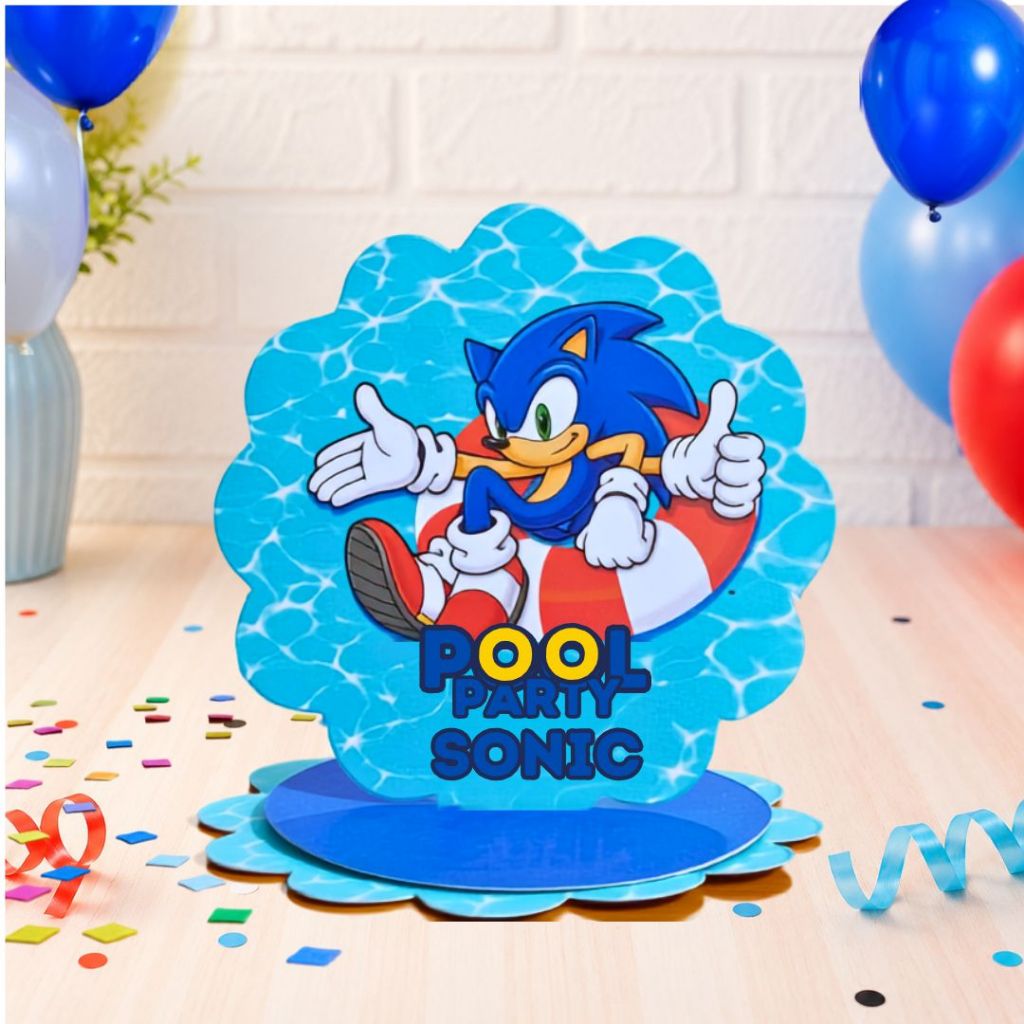 Aplique Painel 3D, Tag Personalizado Do SONIC POOL PARTY Lembrancinha/MIMO/ Festa Infantil/CAIXA ARIÍLICA