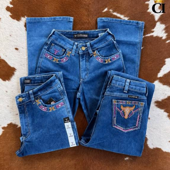 Calça Country Feminina Bordada 98% Algodão 2% Elastano