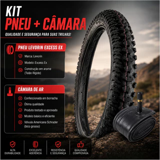 Pneu bicicleta Levorin Excess aro 24 x 1.95 Cravudo Infantil mtb banda leve + Camara bico grosso