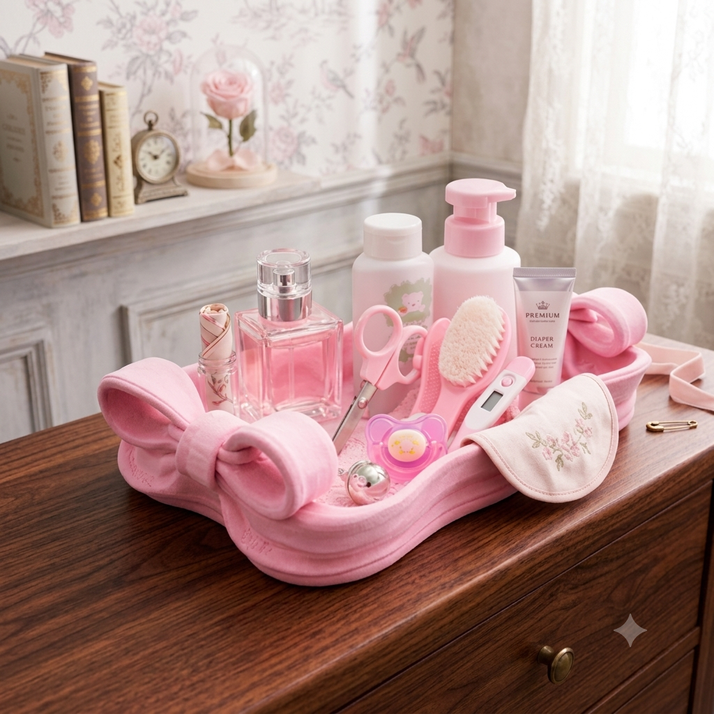 Bandeja Organizadora para Bebê Laço Delicado Decoração Quarto Penteadeira Vintage Kit Higiene Presente