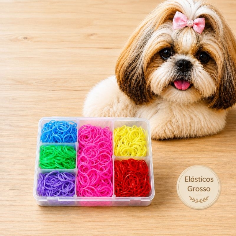 CAIXA + 600 ELASTICOS PET ( 6 CORES ) PENTEADO PET BANHO E TOSA