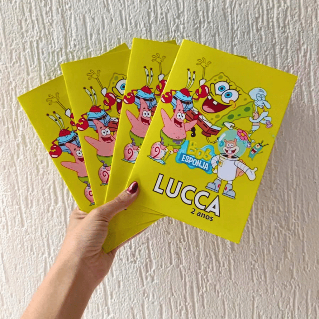 Livrinho Personalizado de Colorir Kit 50 – Lembrancinha Festa de Aniversário Infantil - Bob Esponja