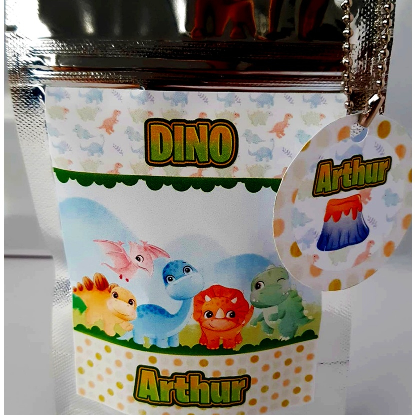 Kit Saquinho Metalizado Ziplock Tema Dinossauro Baby Personalizado /Lembrancinha de Festa /Aniversário