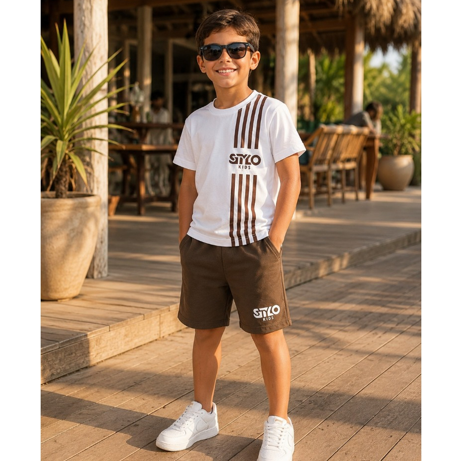 Conjunto Infantil Masculino Moda Menino Bermuda e Camisa Estilo Casual Tecido Leve e Confortável