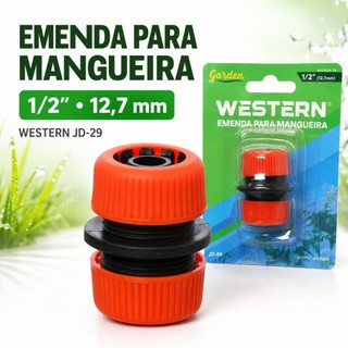 Emenda Reparadora para Mangueira 1/2 Pol 12,7mm Rosqueável Western JD-29 Jardim Horta