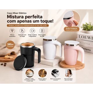 Caneca Mixer Automática Elétrica 380ml, Bateria Recarregável USB, Misturador de Café, Leite e Chocolate