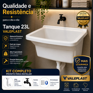 Tanque Plástico 23 Litros Lavar Roupas Lavanderia Kit Instalação Completo Torneira Válvul…