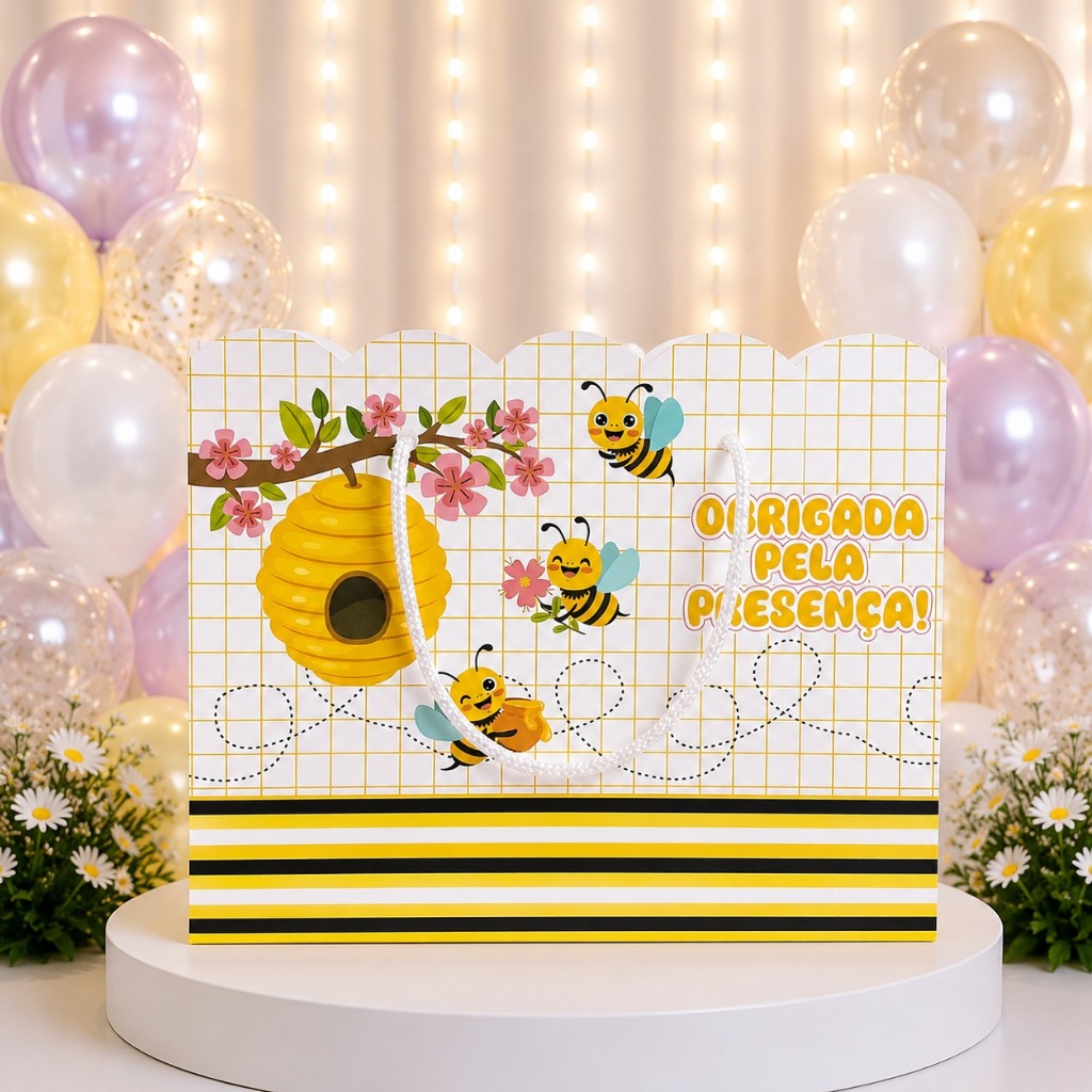 Sacolinha Surpresa Grande Personalizada Lembrancinha Abelhinha - MONTE EM CASA