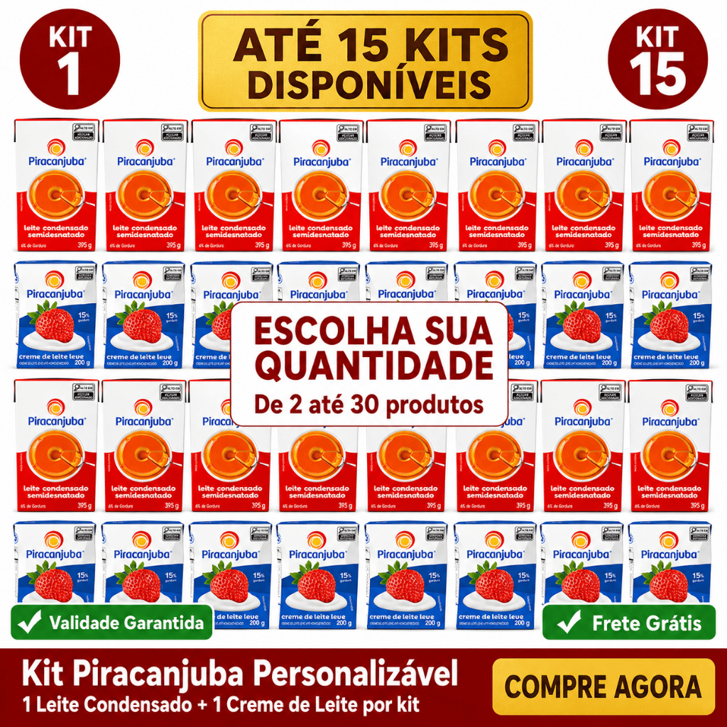 Kit Piracanjuba | 1 a 15 pares | Leite Condensado + Creme de Leite | Confeitaria Doces