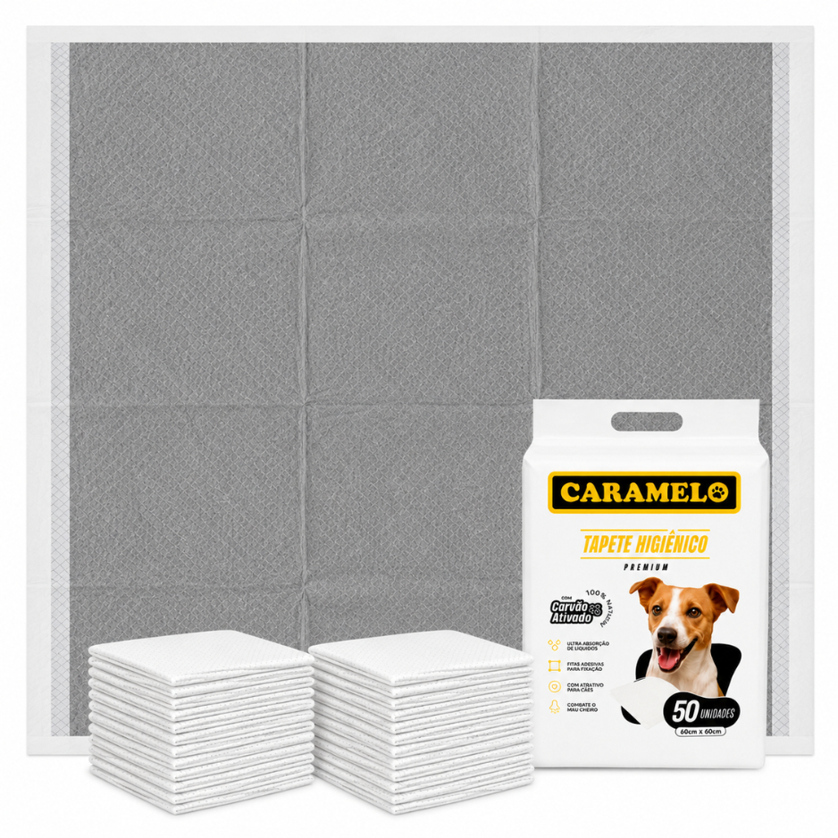 Tapete Higiênico com Carvão Ativado Premium - Caramelo - Alta Absorção - Com Adesivos para Fixação - Não Vaza
