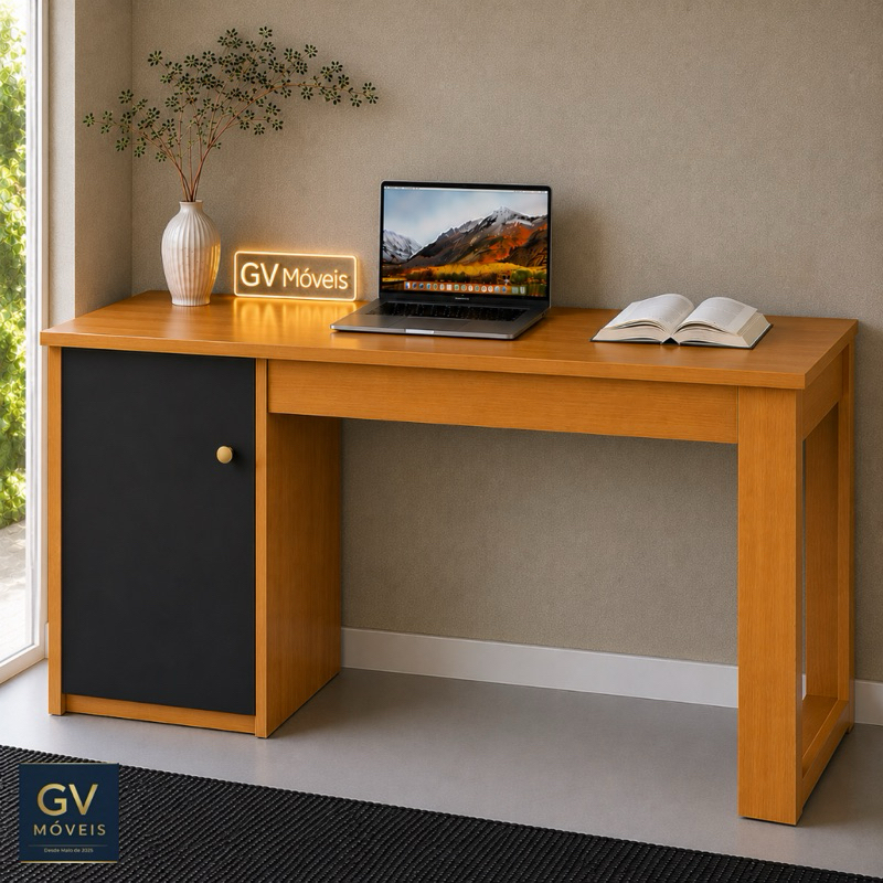 Mesa para Computador com Armário Organizador – Escrivaninha Moderna para Sala, Quarto ou Escritório