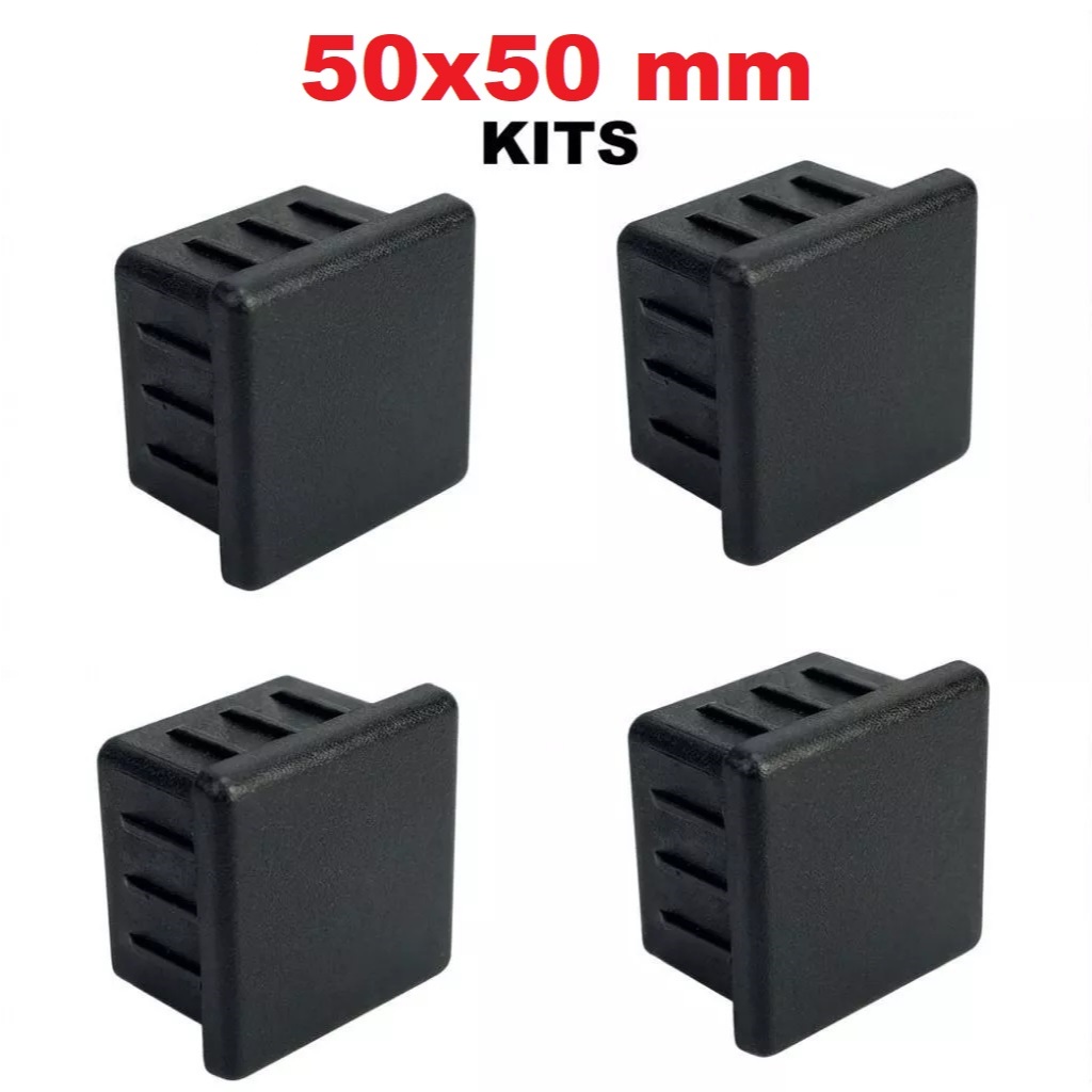 Kit Ponteira Interna 50x50 mm Quadrada Metalon Tampa Acabamento 5cm x 5cm Preta