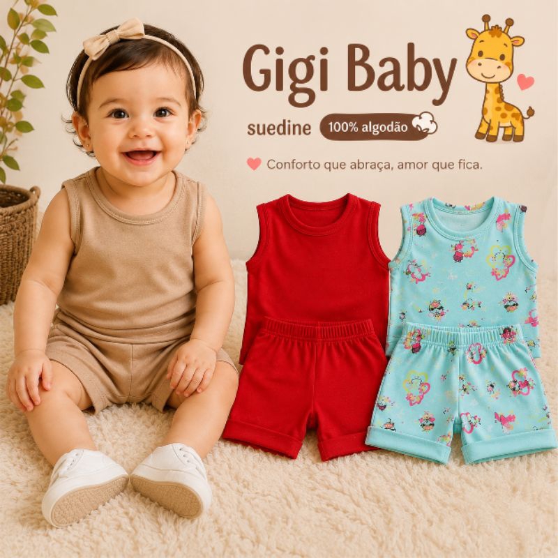 Conjunto Bebê Camiseta + Short 100% Algodão | Menino e Menina | Gigi Baby 🦒