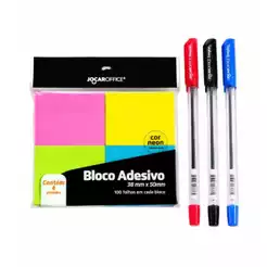 Kit Bloco adesivo anotação + 3 caneta 400/800/1200/1600 Papel adesivo 38mm x 50mm folha bloco papel auto colante