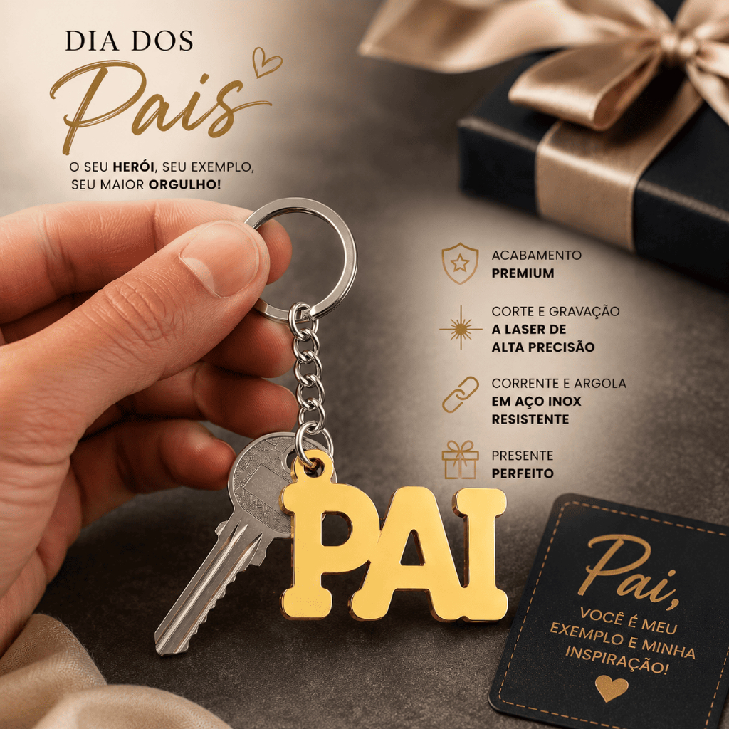 KIT Chaveiros Dia dos Pais em Acrílico Espelhado Lembrancinhas Mimo Presente