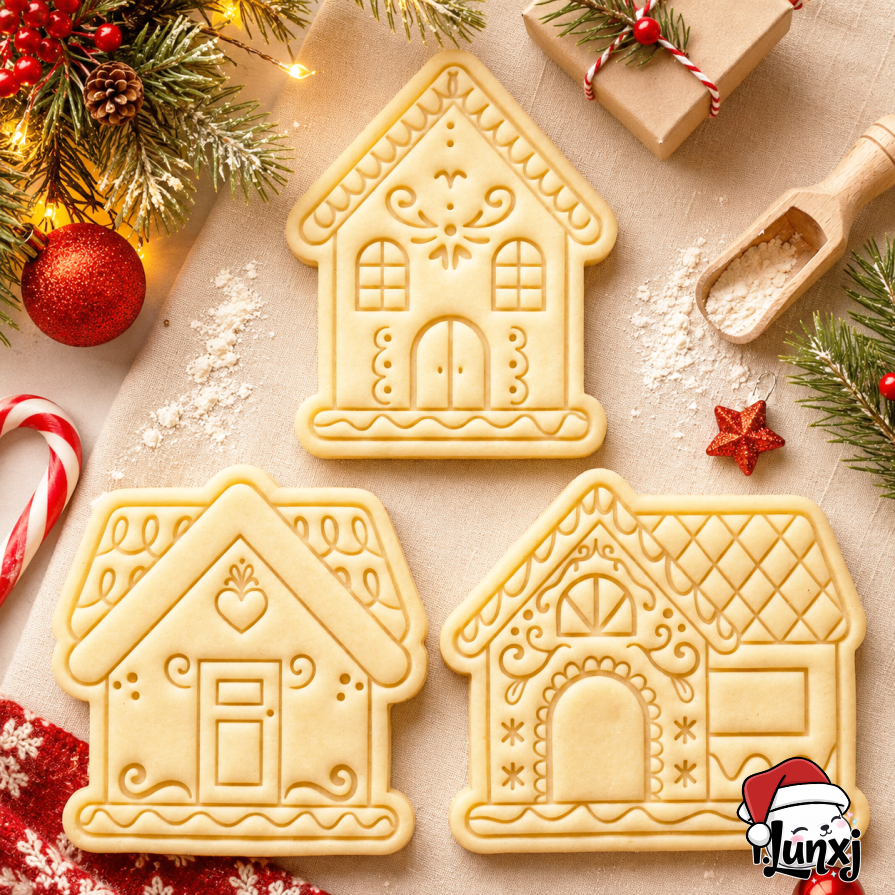 Kit Cortador e Carimbo Natal Casa de Gengibre - para biscoito biscuit cerâmica fria