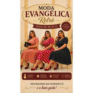 Vestidos No Atacado Moda Evangélica Plus Size Social bolinhas Poá Retrô Vintage Rodado Evasê Midi Midi Godê