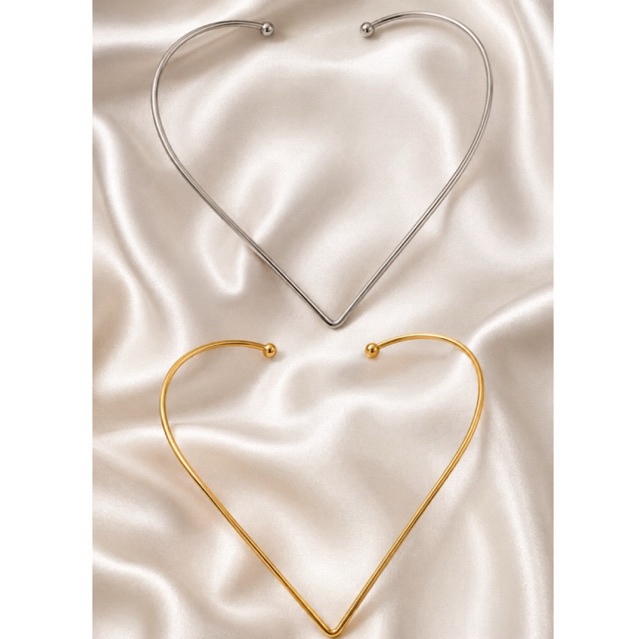 Choker Aro em V Folheada a Ouro 18K e Prata Feminina Elegante Moderna Colar Rígido