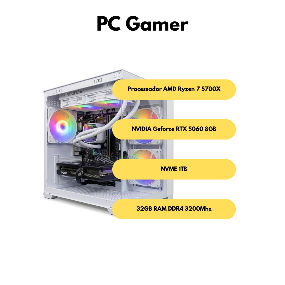 PC Gamer Ryzen 7 5700X | 32GB RAM | SSD NVMe 1TB | GeForce RTX 5060 8GB | Water 