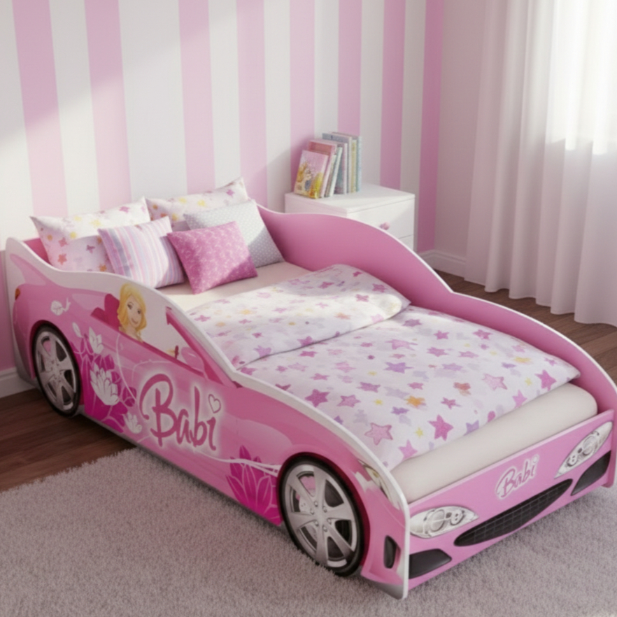 Mini Cama Carro Infantil Meninas Monteassoriana Adesivada Personagens MDF Para Colchão 150x70 - AV · foto 2
