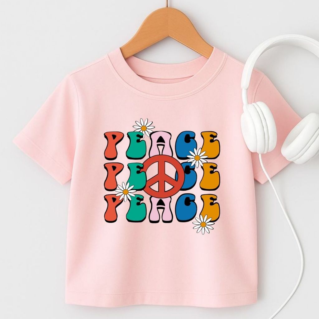 Camiseta Blusa Manga Curta Verão Feminina Oversized 100% Algodão Lançamento 4 ao 16 Promoção Estampa Peace