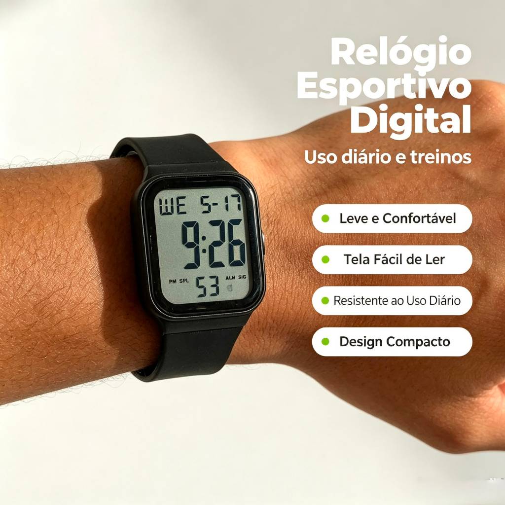 Relógio Eletrônico Casual Esportivo, Resistente a Água, Funções de Alarme e Cronômetro para Homens e Mulhere
